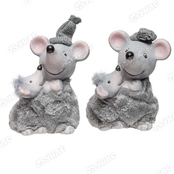 Сувенир Мышь 16см в мех.шубе с мышонком 3515(цена за 2шт) (18)