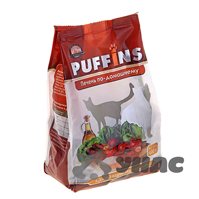 Пуффинс Корм сухой для кошек 400г Печень по-домашнему x18