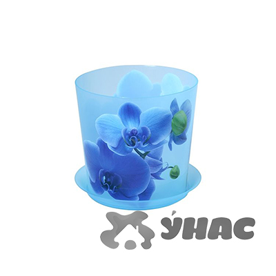 Кашпо ДЕКО 125мм 1,2л с подставкой орхидея голубая М3105 х48 