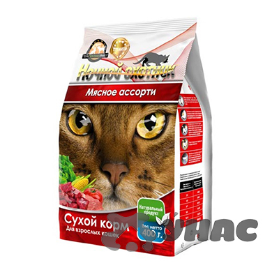 Ночной охотник Корм сухой для кошек пакет 400г Мясное ассорти