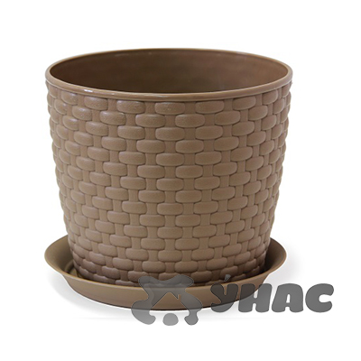 Кашпо РОТАНГ D155мм 2л с поддоном БЕЖ М3081(26) 