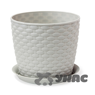 Кашпо РОТАНГ D155мм 2л с поддоном БЕЛЫЙ М3081(26) 