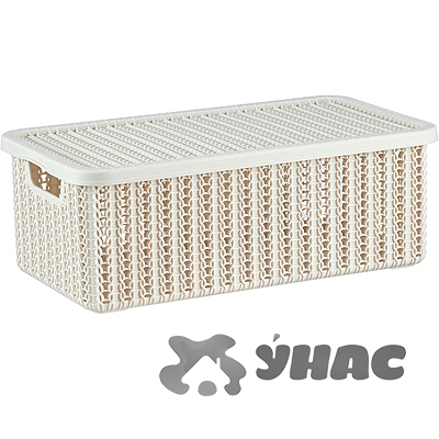 Коробка ВЯЗАНИЕ 6л с крышкой Бел Ротанг М2370 (6)