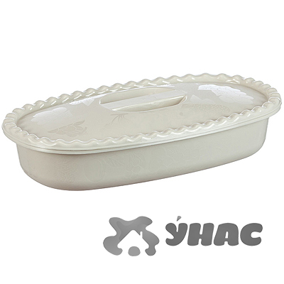 Миска прямоуольная 2,7л с крышкой бел.ротанг М1323(25)