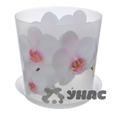 Кашпо ДЕКО 125мм 1,2л с подст.орхидея белая М3105 (48) 