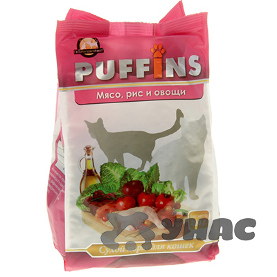 Пуффинс Корм сухой для кошек 400г Мясо, рис и овощи x18