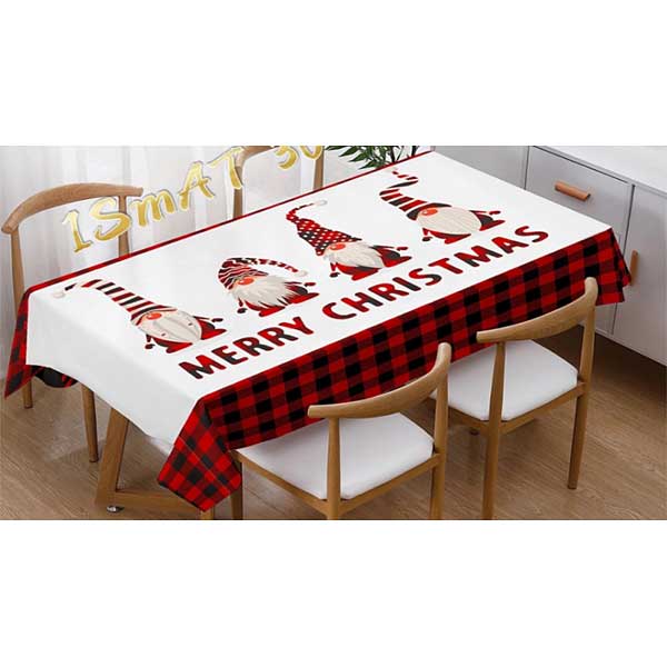 Скатерть новог.СК-108 150*150см белая с черно/красными квадратами, гномами