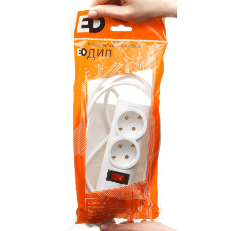 длинитель ПРЕМИУМ с КНОПКОЙ 2 гнезда 2 метра ПВС 3*0,75 с заземлением x30