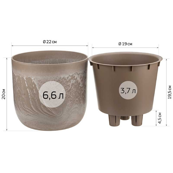 Кашпо МИКРИТ D220мм 3,7л со вставкой бежевый слайн М3266 х8 