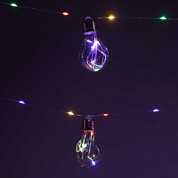 Гирлянда светодиодная ЛАМПОЧКА ТЕПЛЫЙ БЕЛЫЙ /H-12см, 10 лампочек,провод "леска"/