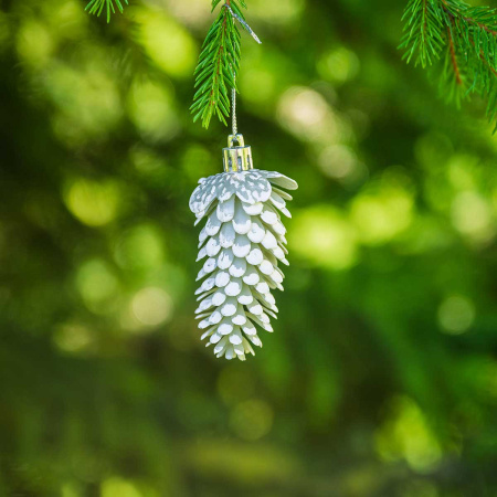 Шар 9DC5-H32B-3 5шт 9см "Шишка" белая с белой каймой (288)