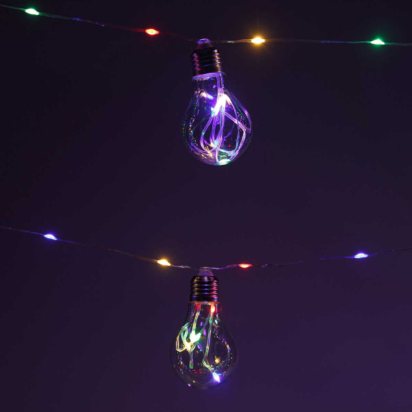 Гирлянда светодиодная ЛАМПОЧКА ТЕПЛЫЙ БЕЛЫЙ /H-12см, 10 лампочек,провод "леска"/