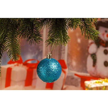 Шар Т512-6 6шт 6см (с пайетками) Голубой (140)