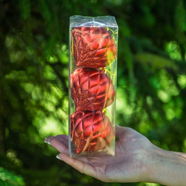 Шар 8BDC3-G20-1 3шт 8см "Фонарик" красный с блестками (128)