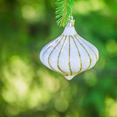 Шар 8ZDC3-H89 3шт 8см "Юла" белая с золотой нитью