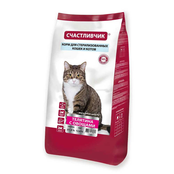 Счастливчик Корм для стерилизованных кошек 5 кг Телятина с овощами 5653