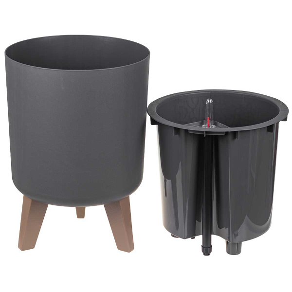 Кашпо ФЛОРИАН высокое D 250 мм 11 л с автополивом Графитовый М3157 х3 