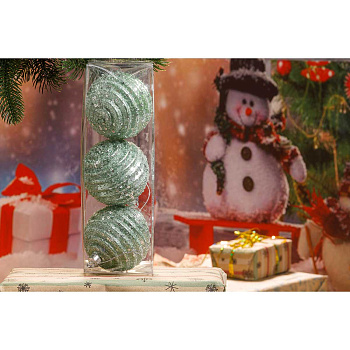 Набор елочных шаров  ПАЙЕТКА ЗЕЛЕНАЯ   3шт, D-8см