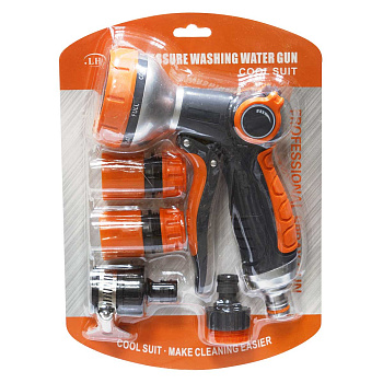 Набор для полива (пистолет для полива 8режимов с форсункой для переключения, муфта 1/2 цанга-быстросъем-2шт, соединитель для трубы. переходник) NA2408 САДОВИТА