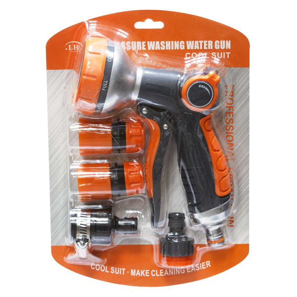 Набор для полива (пистолет для полива 8режимов с форсункой для переключения, муфта 1/2 цанга-быстросъем-2шт, соединитель для трубы. переходник) NA2408 САДОВИТА