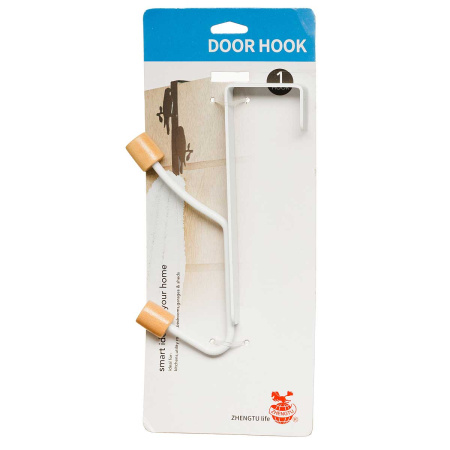 Крючок на дверь NA2417 металл, 2-х рожковый с деревянными наконечниками цвет: белый (72) 