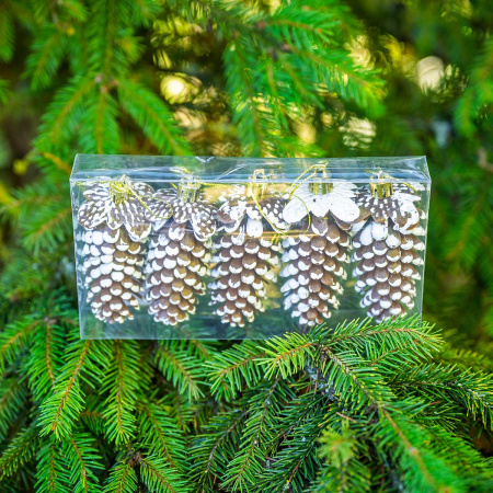 Шар 9DC5-H32B-19 5шт 9см "Шишка" шоколадная с белой каймой (288)