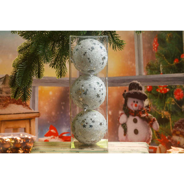 Набор елочных шаров  ЗВЕЗДЫ БЕЛЫЕ   3шт, D-8см