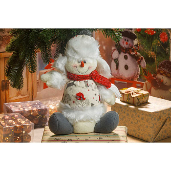 Фигура новогодняя ALL108B Снеговик сидячий 32см белый в шапке