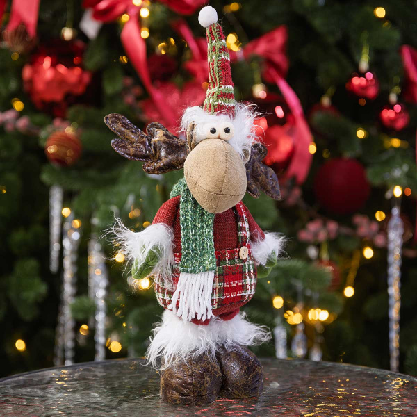 Фигура новогодняя AKK014C Лось 30-40см телескопические ноги, бело-зеленый