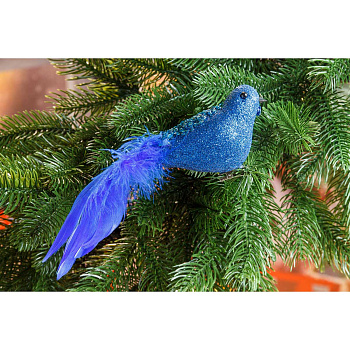 Прищепка на елку A1401BL 3шт 22см Птичка синяя(80)