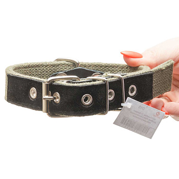 Ошейник брезент ширина 25 мм, двойной 50 см с вынесенным кольцом усиленный