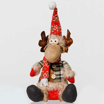 Фигура новогодняя интерьерная CKK227C Лось 45см с красным шарфом ,сидит
