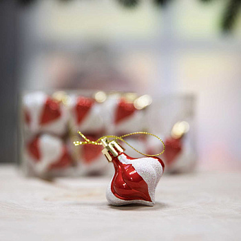 Шар 4ZDC8-J5B-4 8шт 4см "Юла" красная с белыми блестящими дольками