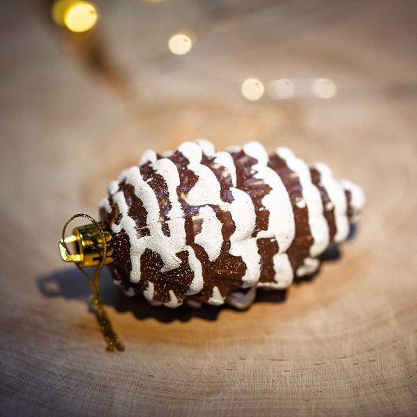 Шар WA25054 6шт 9см Шишка "шоколад с белыми блестками" (144)