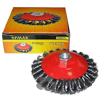 Щетка ЕРМАК металл для УШМ 125 мм/М14 крученая (тарелки) 656-075