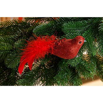 Прищепка на елку A1401R 3шт 22см Птичка красная (80)