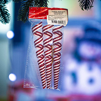 Шар 25C16-1 3 шт 15 см Карамель спиралька белый/красный