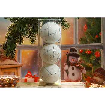 Набор елочных шаров  НИТЬ СО ЗВЕЗДАМИ  3шт, D-8см