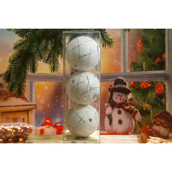 Набор елочных шаров  НИТЬ СО ЗВЕЗДАМИ  3шт, D-8см