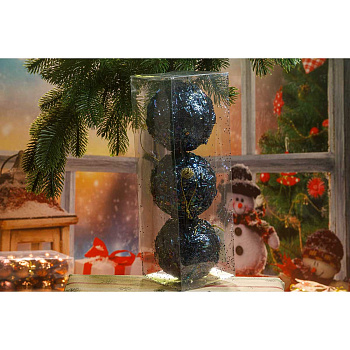 Шар А0-31128NB8 3 шт 8 см "Стеклярус" темный изумруд