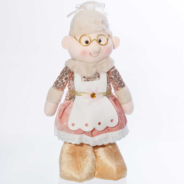 Фигура новогодняя интерьерная МТ20005С Бабушка 32см в очках, в золотых ботинках, в розовом платье