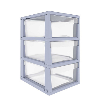 Стеллаж UNIQUM 3 секции серый прозрачный ящик Р6015СЕР х1
