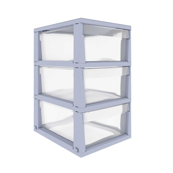 Стеллаж UNIQUM 3 секции серый прозрачный ящик Р6015СЕР х1