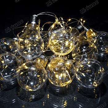 Гирлянда светодиодная ЛАМПОЧКА БЕЛЫЙ /H-12см, 10 лампочек,провод "леска"/