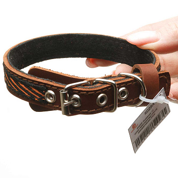 Ошейник кожа+кожаный подклад+лента декоративная ширина 15 мм длина 35 см