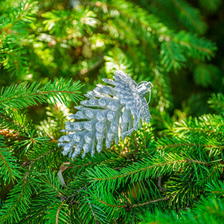 Шар 12ED3-3H-3 3шт 12см ("Шишка" серебряная с блестящей каймой) (200)