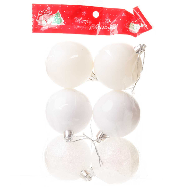 Шар Т264-3 6шт 6см (акрил/мат/блес) белые(140)