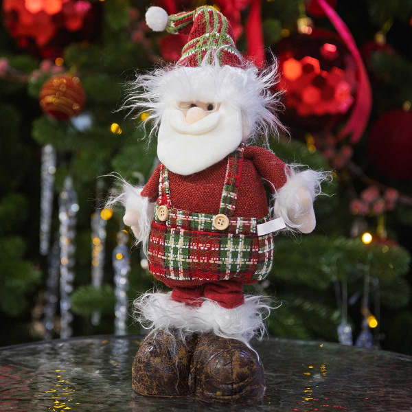 Фигура новогодняя AKK014A Дед Мороз 30-40см телескопические ноги, белый с красным