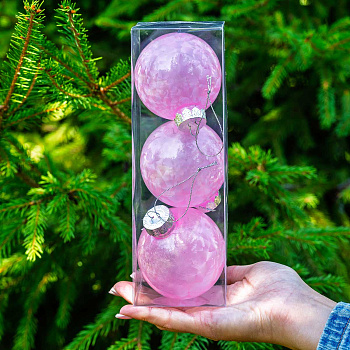 Шар YWJ-5017 3 шт 8 см "Морозный узор" Розовый (98)