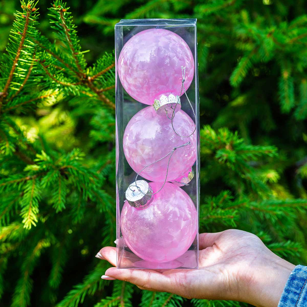 Шар YWJ-5017 3 шт 8 см "Морозный узор" Розовый (98)